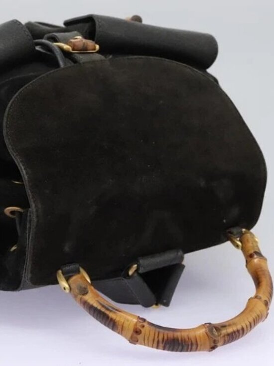 GUCCI Bamboo Backpack Suede Black Gold 003 - Picture 6 of 16
